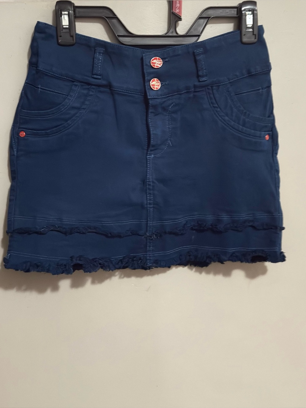 Navy Frayed Hem Mini Skirt